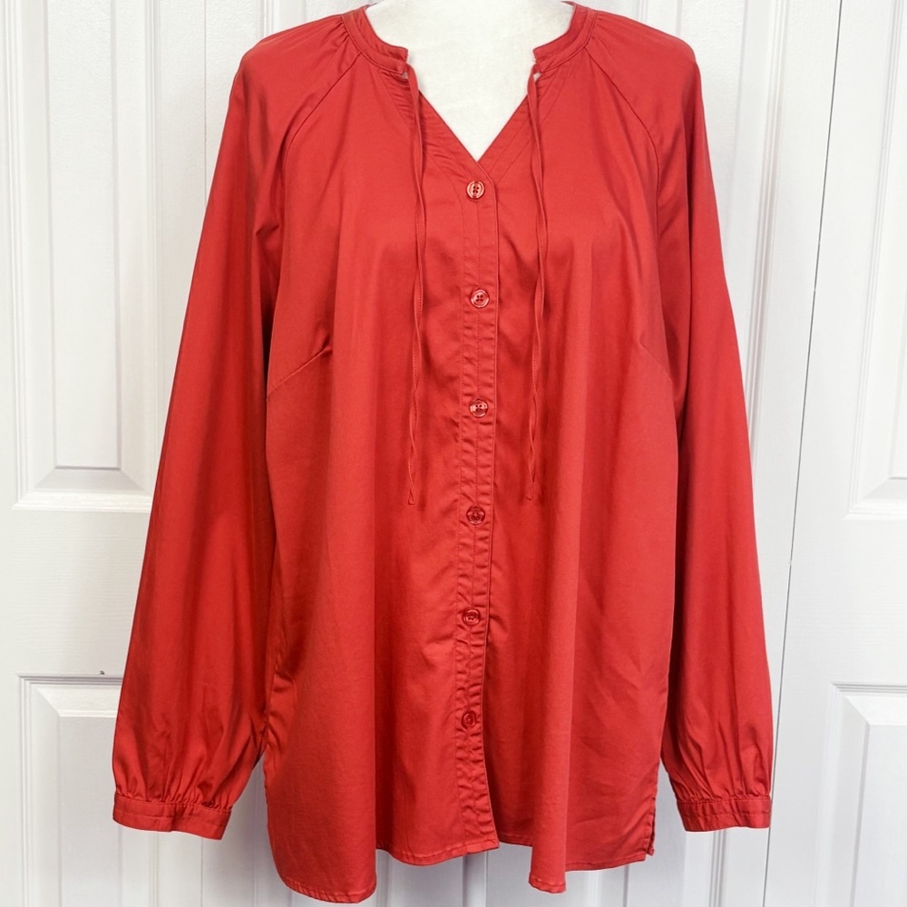 Belle By Kim Gravel Baked Apple Red Blouson Sleeve Button Down Top Xl